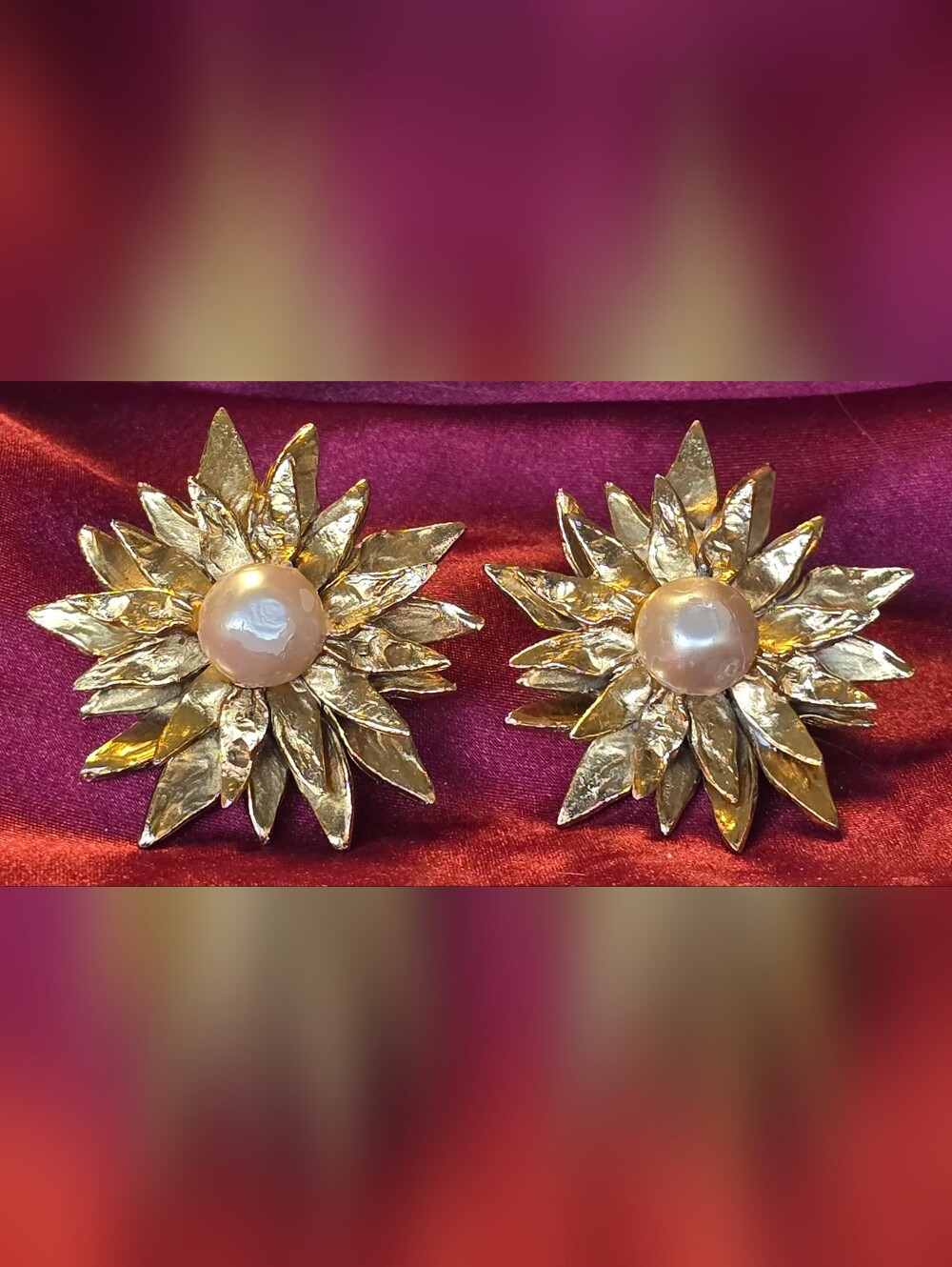 Vintage Couture YSL Yves Saint Laurent Gold Flower Earrings